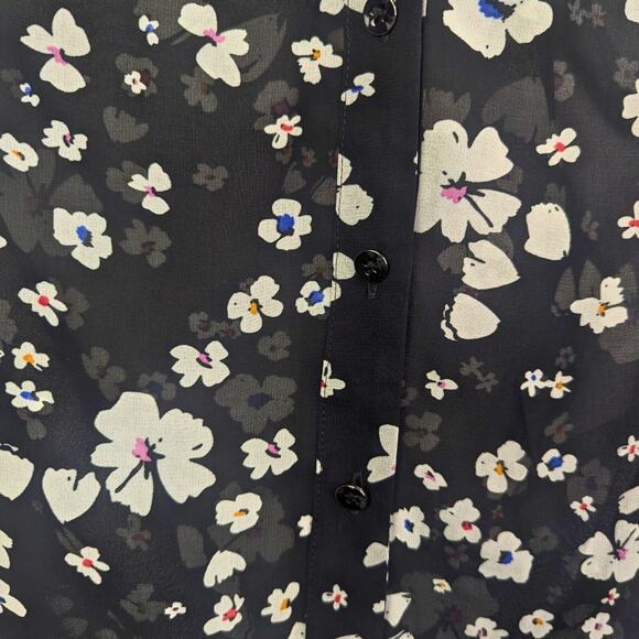 Cabi Blouse Womens Small Sheer Dark Floral Black White Pink Long Sleeve V-Neck - Picture 6 of 9